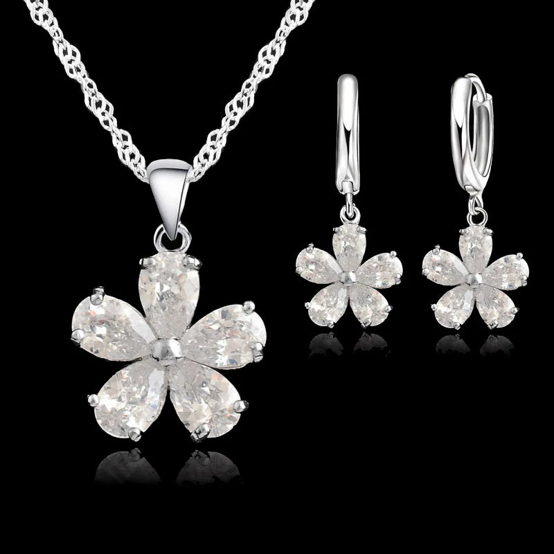 The Lillian Crystal Flower Set - Silver