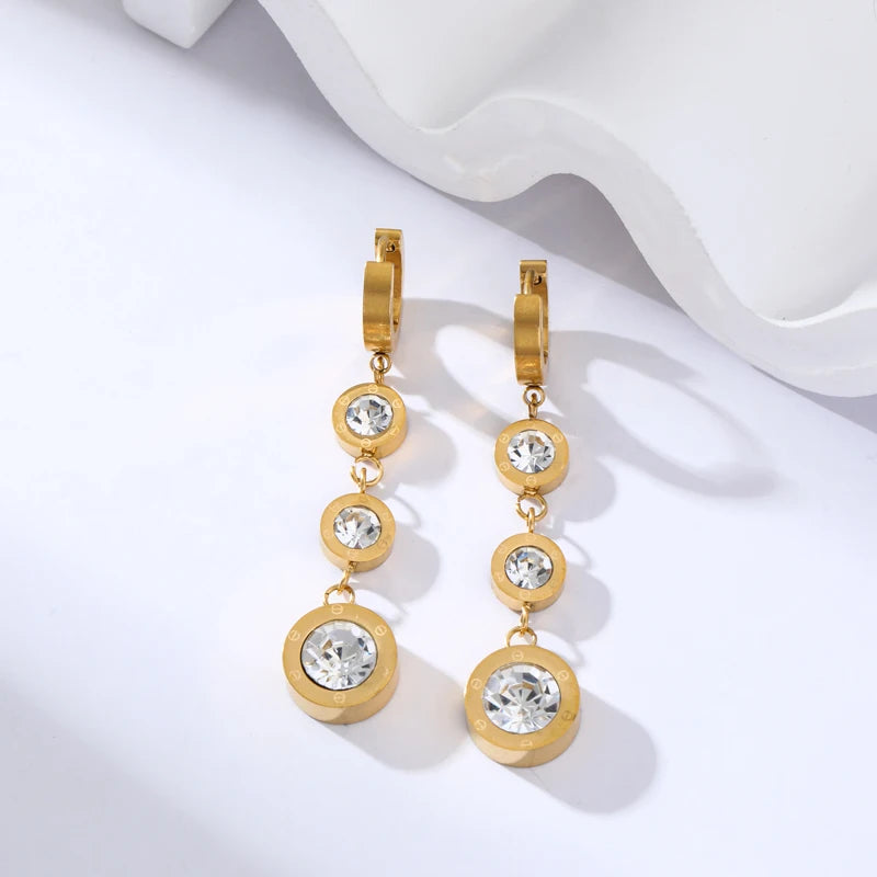 The Lucia Crystal Cascade Earrings - Bezel Set Gold Hoops