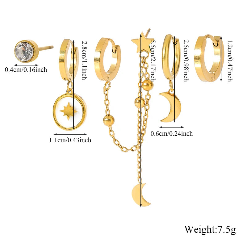 The Luna Celestial Earring Stacking Set - Gold & White Enamel