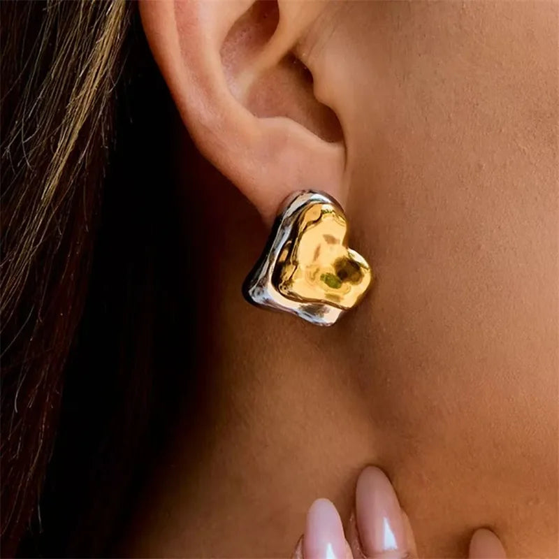 The Amore Sculptural Heart Earrings - Two-Tone Gold & Silver | Rosiri