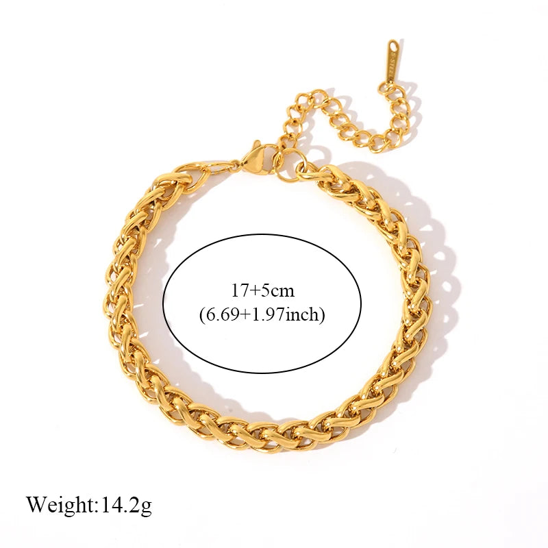 The Sienna Woven Wheat Chain Bracelet - Gold