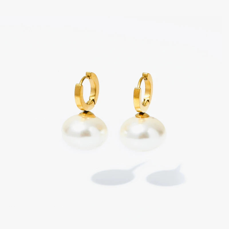 The Clara Pearl Drop Hoop Earrings - Classic Gold & Pearl