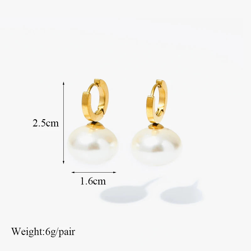 The Clara Pearl Drop Hoop Earrings - Classic Gold & Pearl