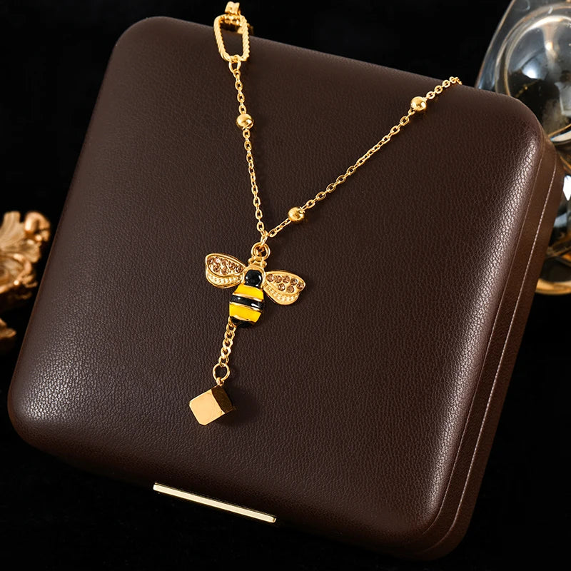 The Melissa Enamel Bee Necklace - Gold Lariat Style
