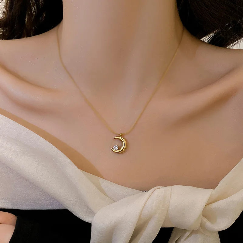 The Selene Crescent Moon Necklace - Gold & Crystal