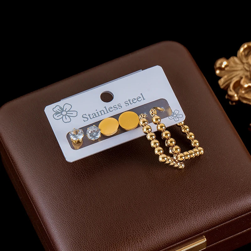 The Tate Geometric Earring Stacking Set - Gold & Crystal