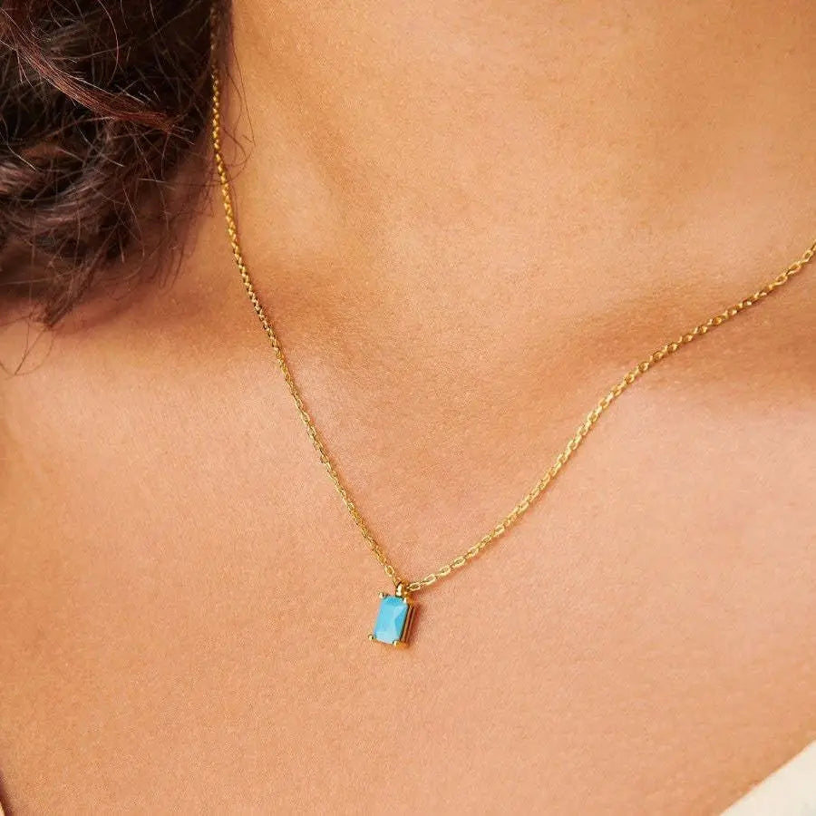 The Clara Solitaire Birthstone Necklace - Turquiose
