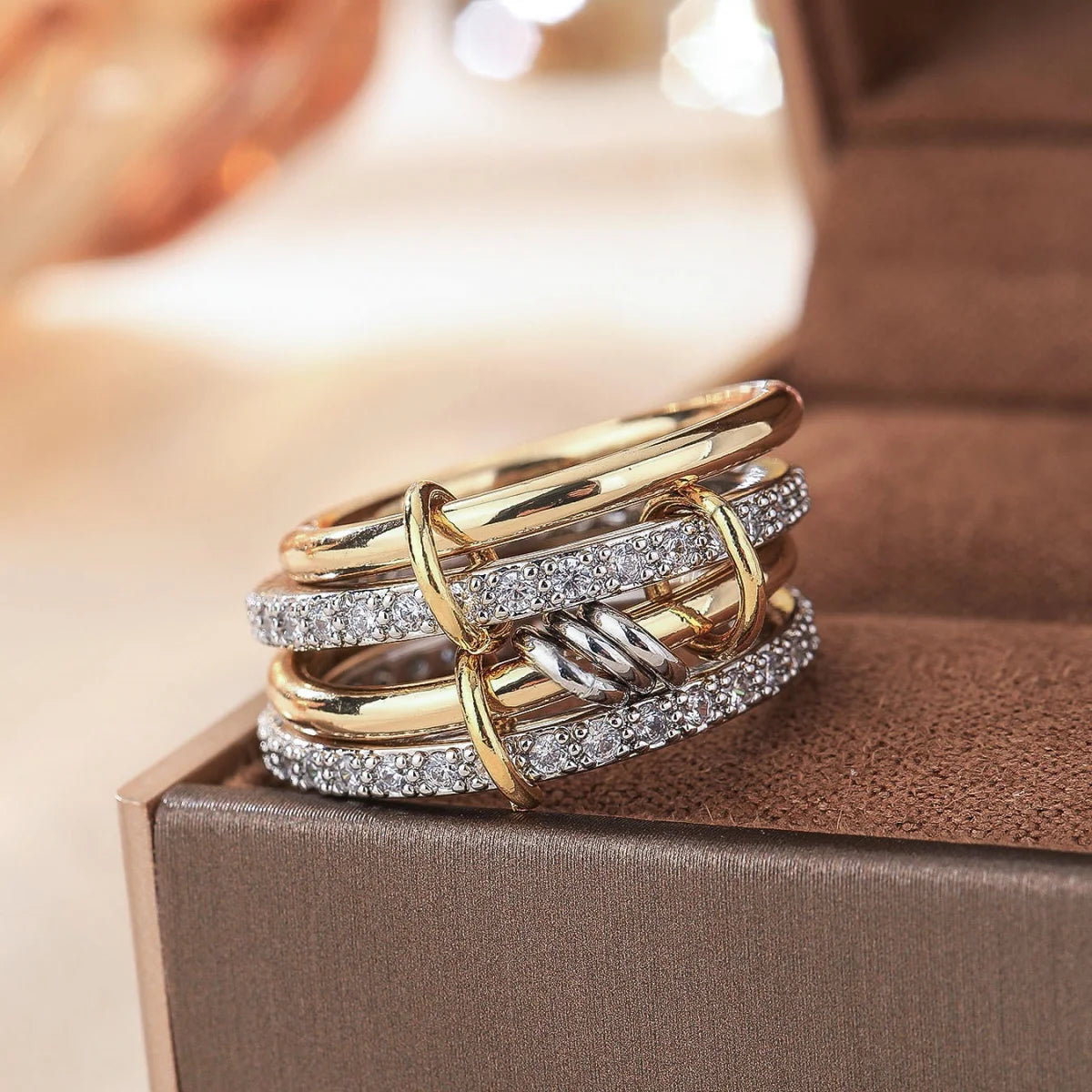 The Elodie Multi-Band Stacking Ring - Gold & Crystal