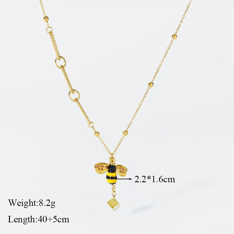 The Melissa Enamel Bee Necklace - Gold Lariat Style
