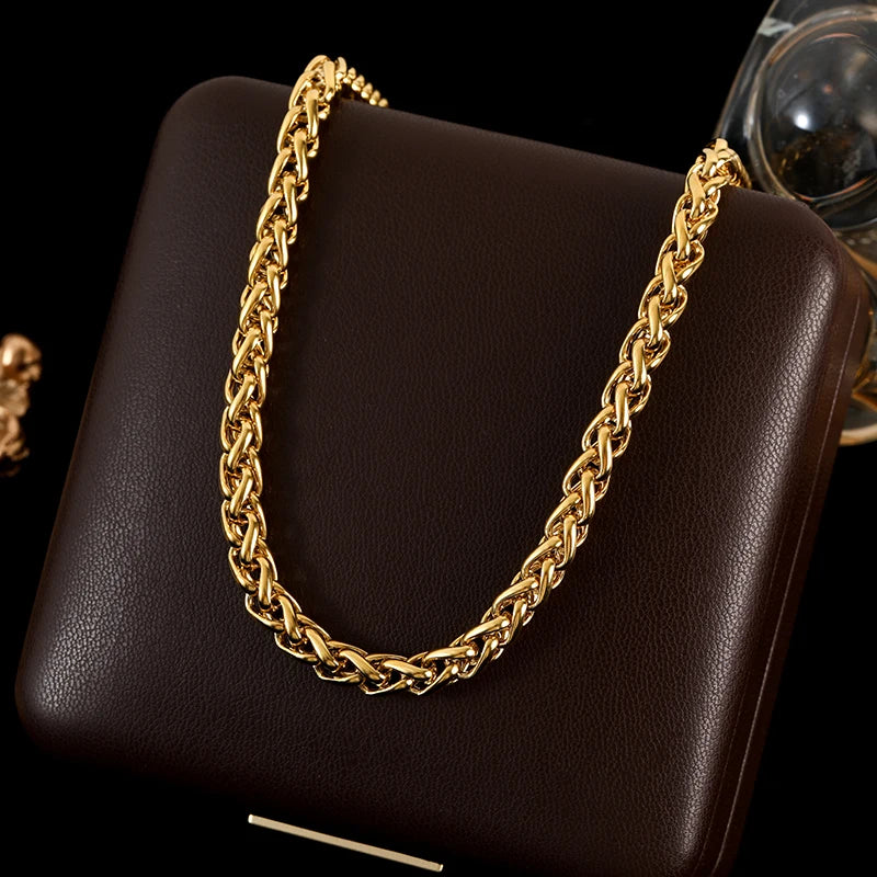 The Sienna Woven Wheat Chain Necklace - Gold