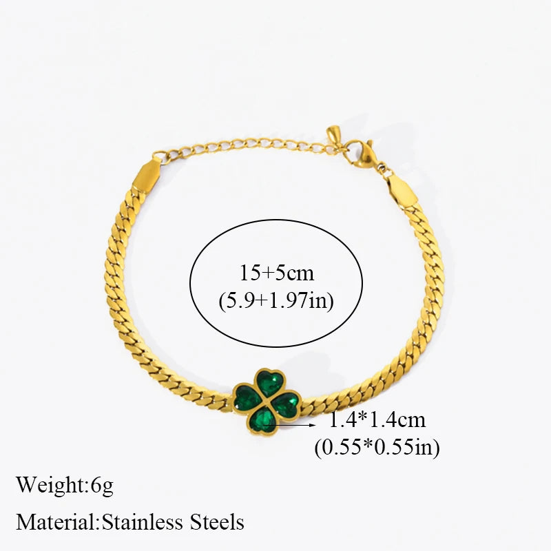 The Orla Crystal Clover Bangle & Earring Set - Emerald Green & Gold