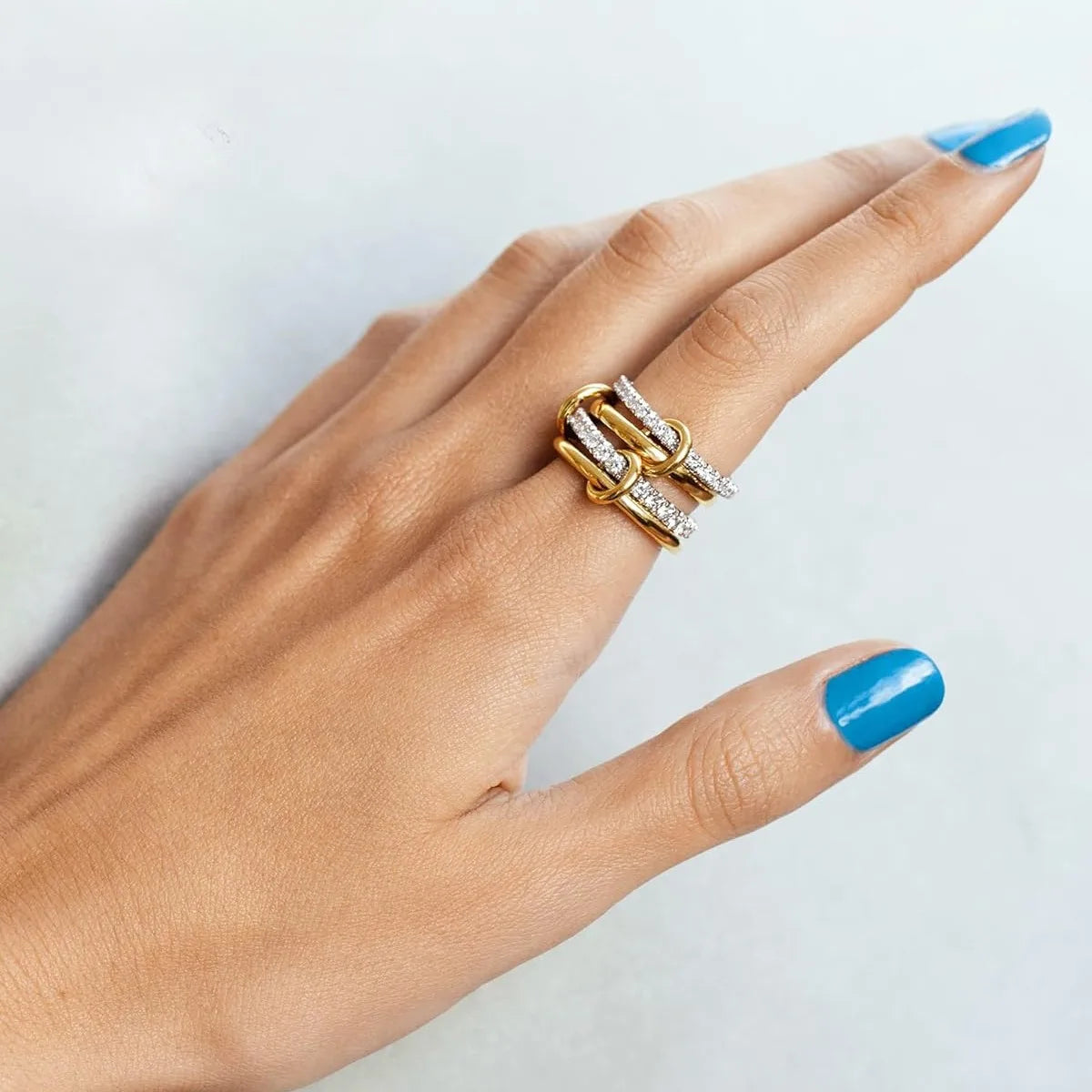 The Elodie Multi-Band Stacking Ring - Gold & Crystal