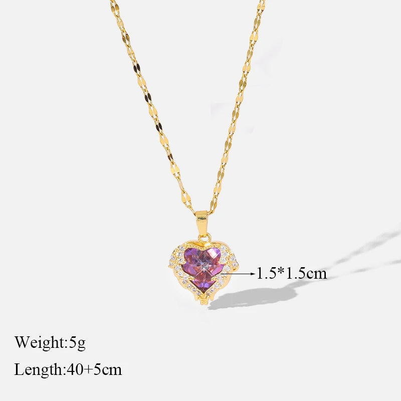 The Thalia Iridescent Heart Necklace - Gold & Crystal