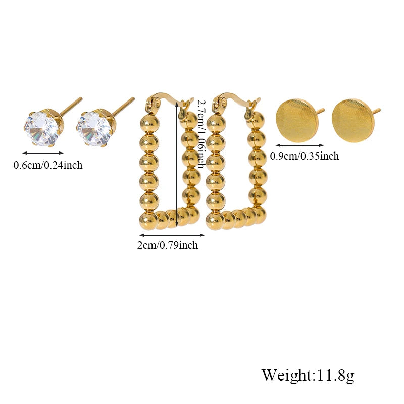 The Tate Geometric Earring Stacking Set - Gold & Crystal
