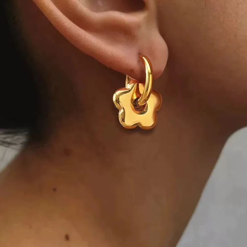 The Daisy Enamel Flower Hoops - Gold