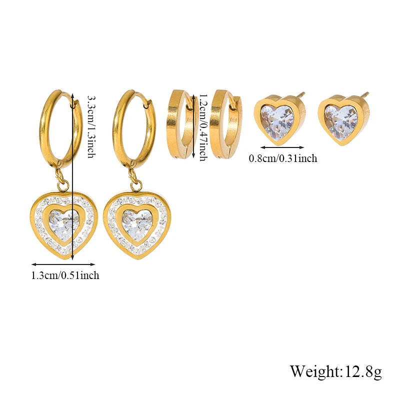 The Sofia Heart Earring Stacking Set - Gold & Crystal