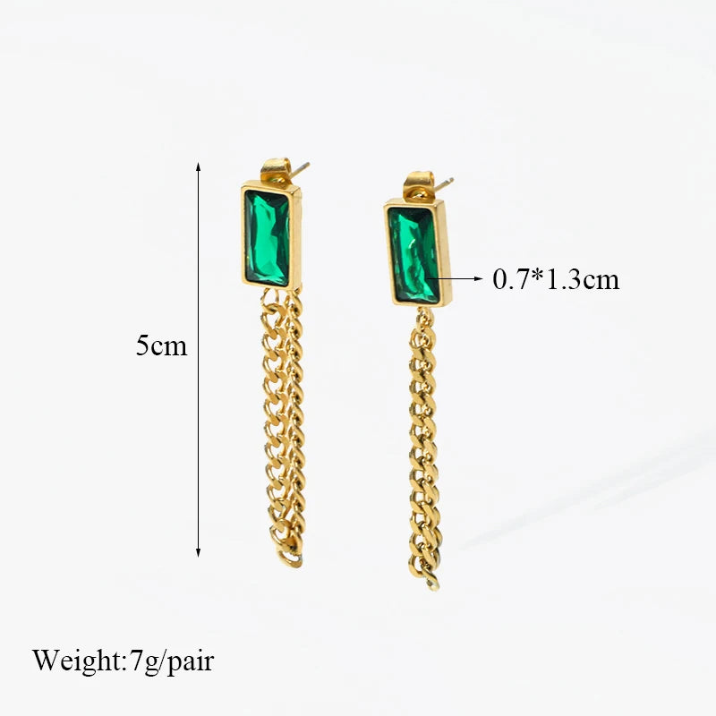 The Ravenna Black & Gold Chain Set - Necklace, Bracelet & Earrings | Emerald Green