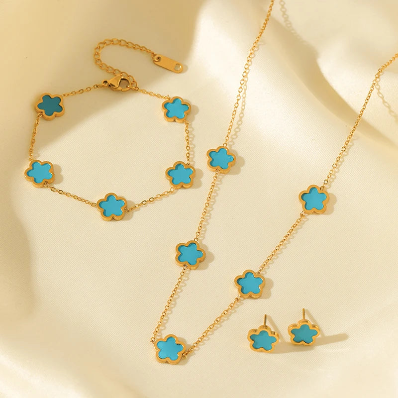 The Felicity Clover Jewellery Set - 18k Gold Plated | Turquoise