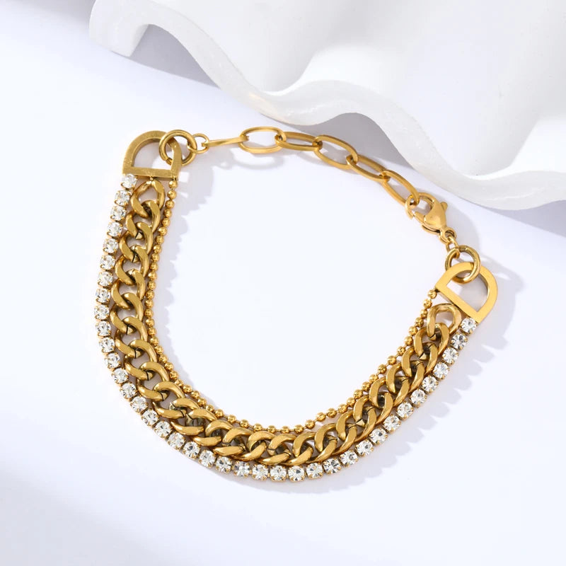 The Victoria Multi-Chain Crystal Bracelet - Gold