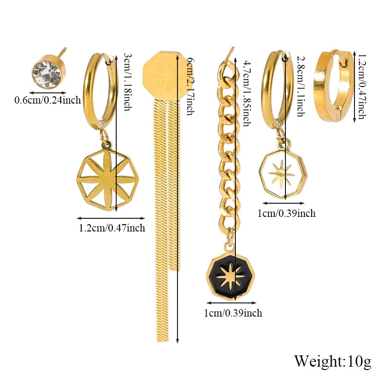 The Nyx Starburst Earring Stacking Set - Black & Gold