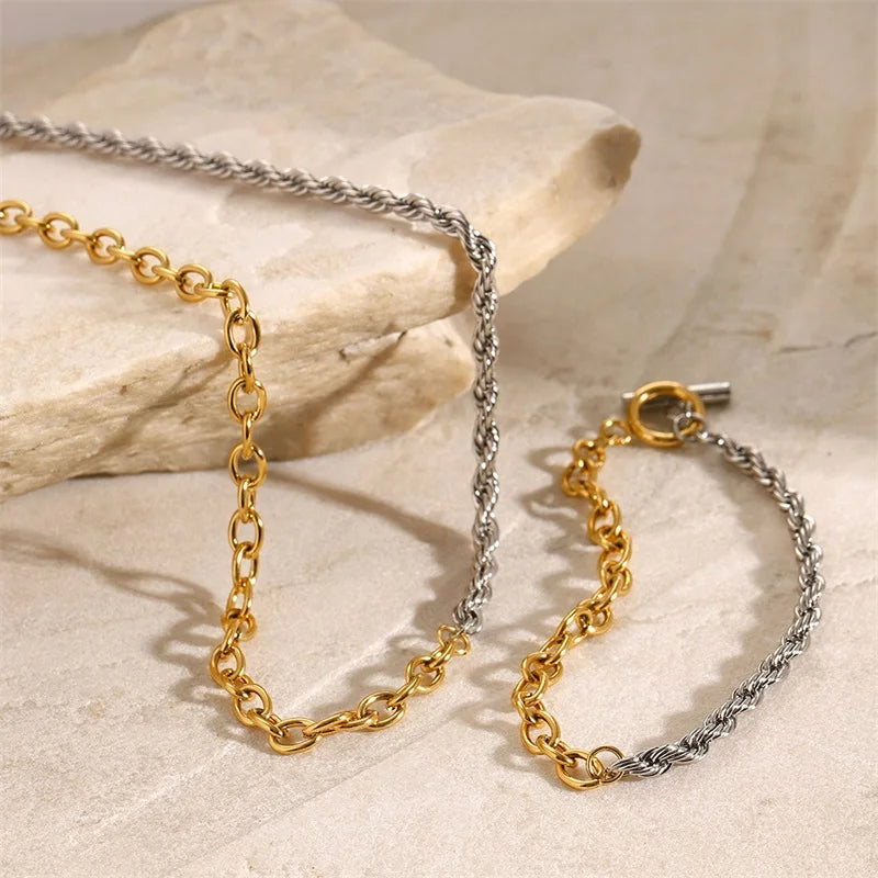 The Janus Two-Tone Necklace & Bracelet Set - Gold & Silver