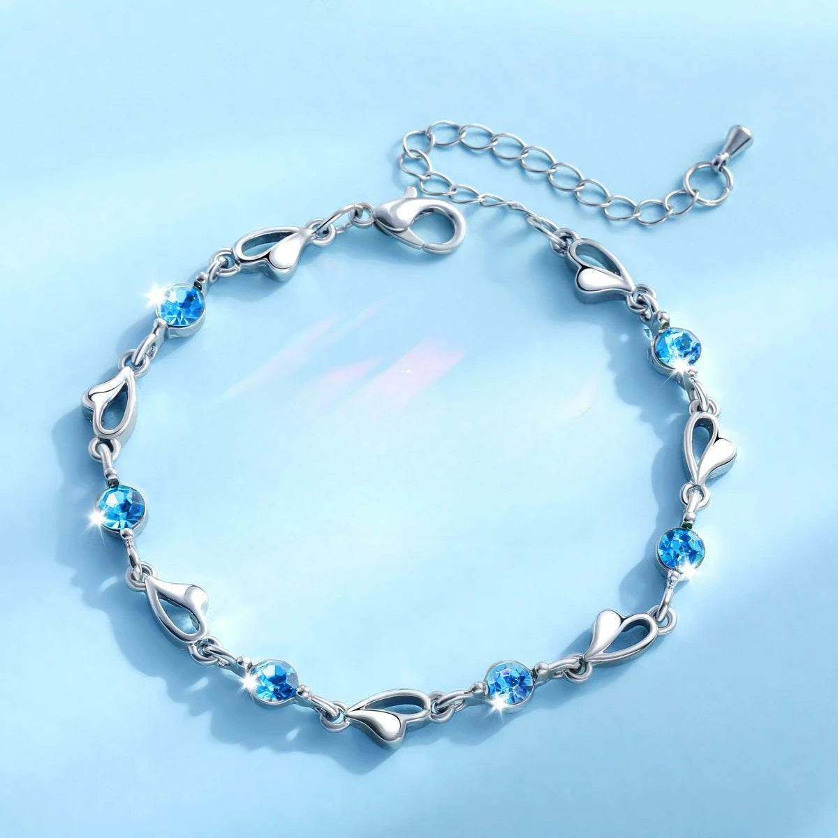 The Serena Blue Crystal & Heart Bracelet - Silver