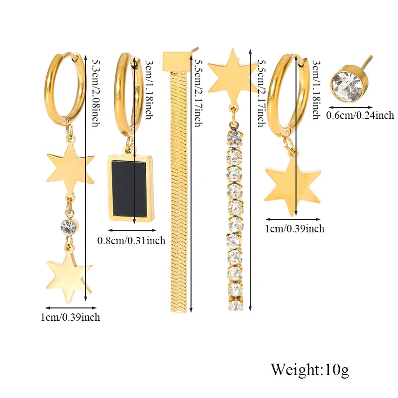 The Electra Glam Rock Earring Set - Gold, Star & Crystal