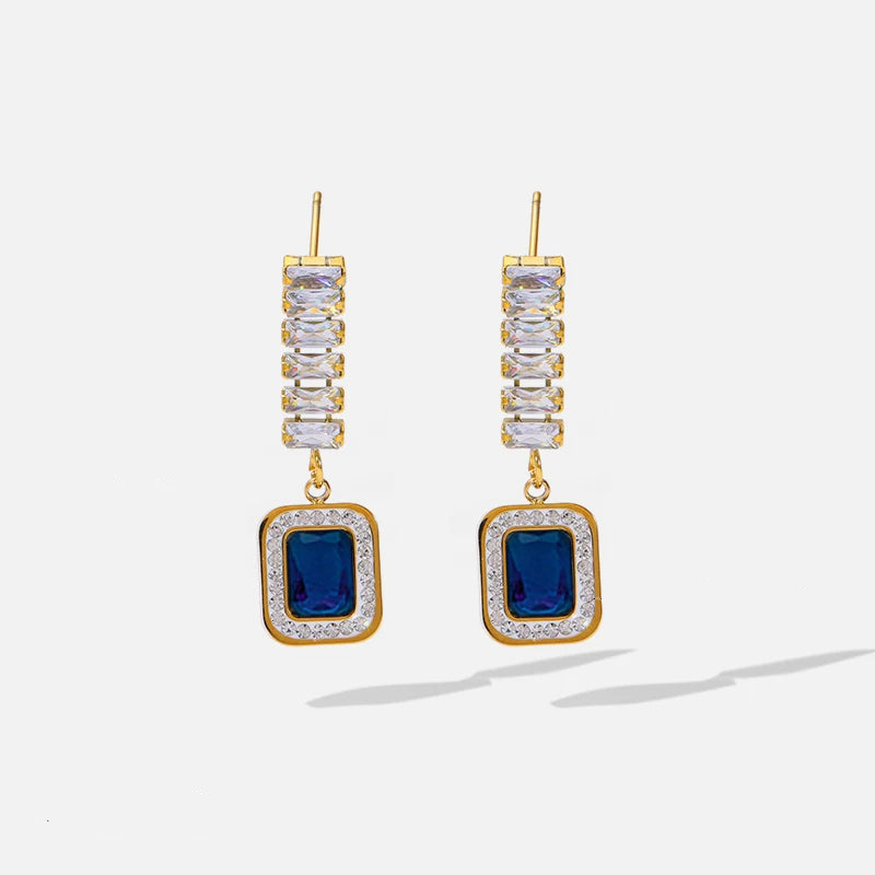 The Astoria Art Deco Earrings - Sapphire Blue & Crystal