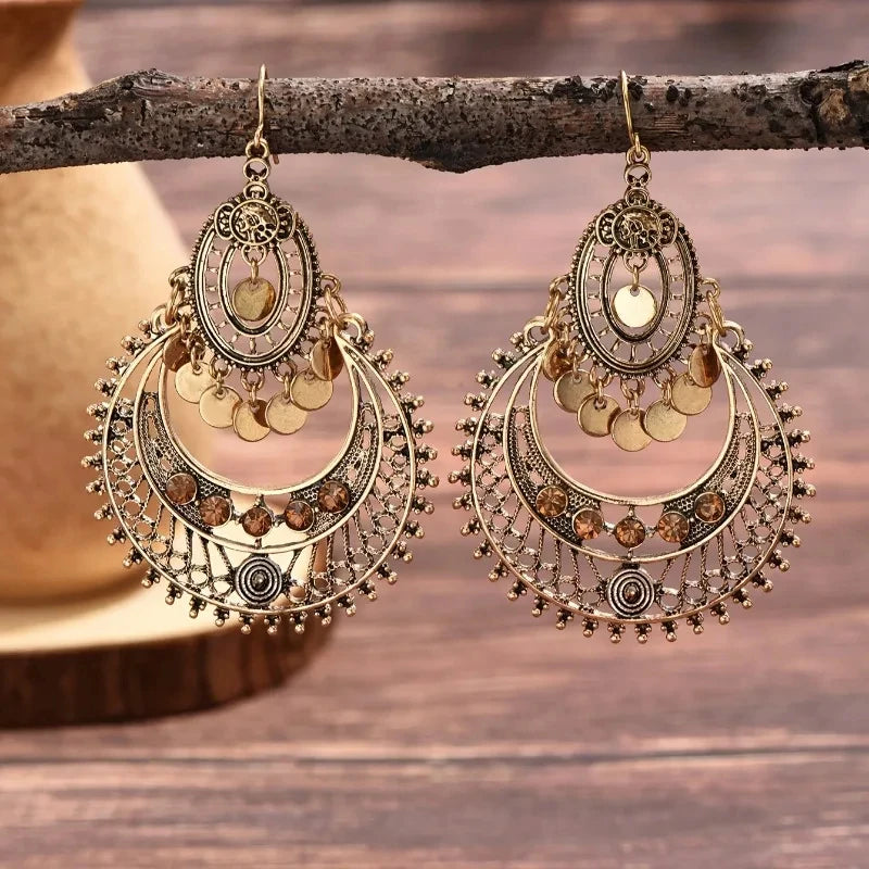 The Marrakesh Bohemian Chandelier Earrings - Antique Gold Style
