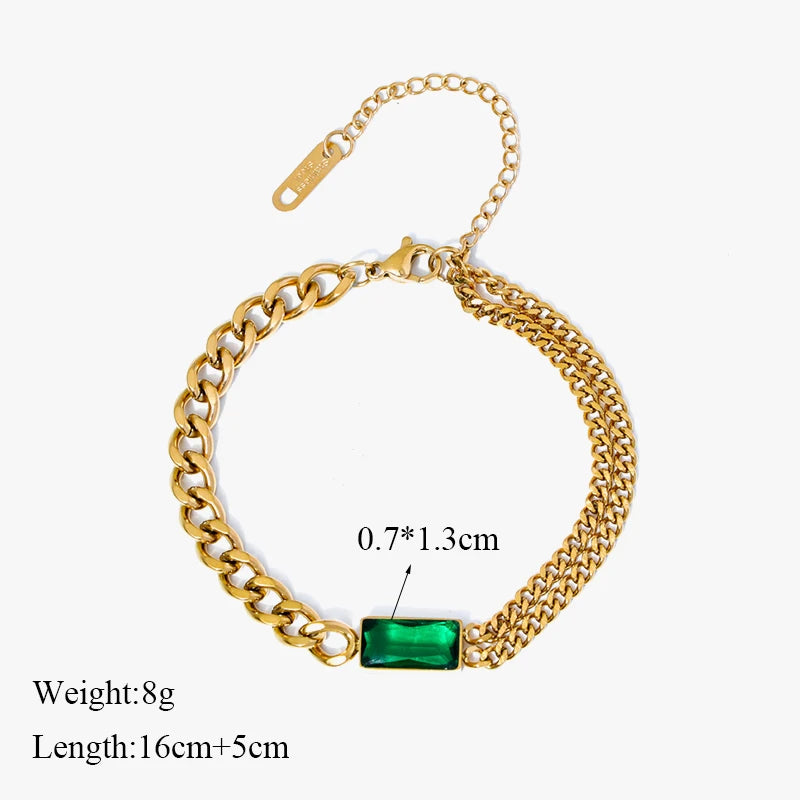 The Ravenna Black & Gold Chain Set - Necklace, Bracelet & Earrings | Emerald Green