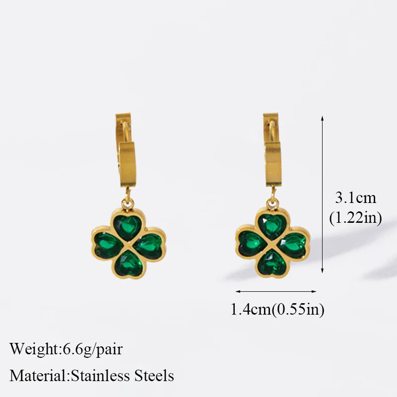 The Orla Crystal Clover Bangle & Earring Set - Emerald Green & Gold
