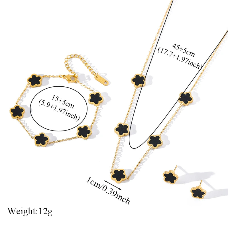 The Felicity Clover Jewellery Set - 18k Gold Plated | Deep Black