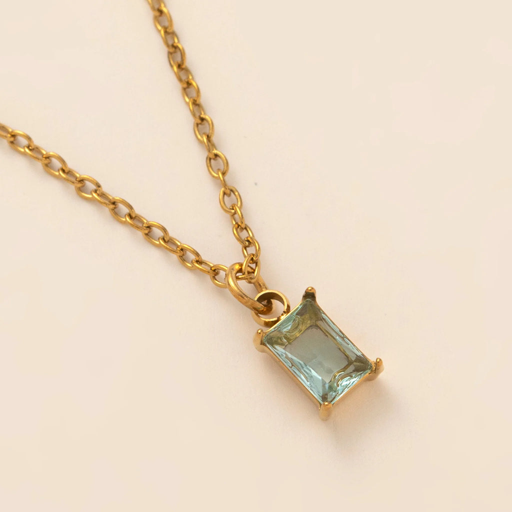 The Clara Solitaire Birthstone Necklace - Aquamarine