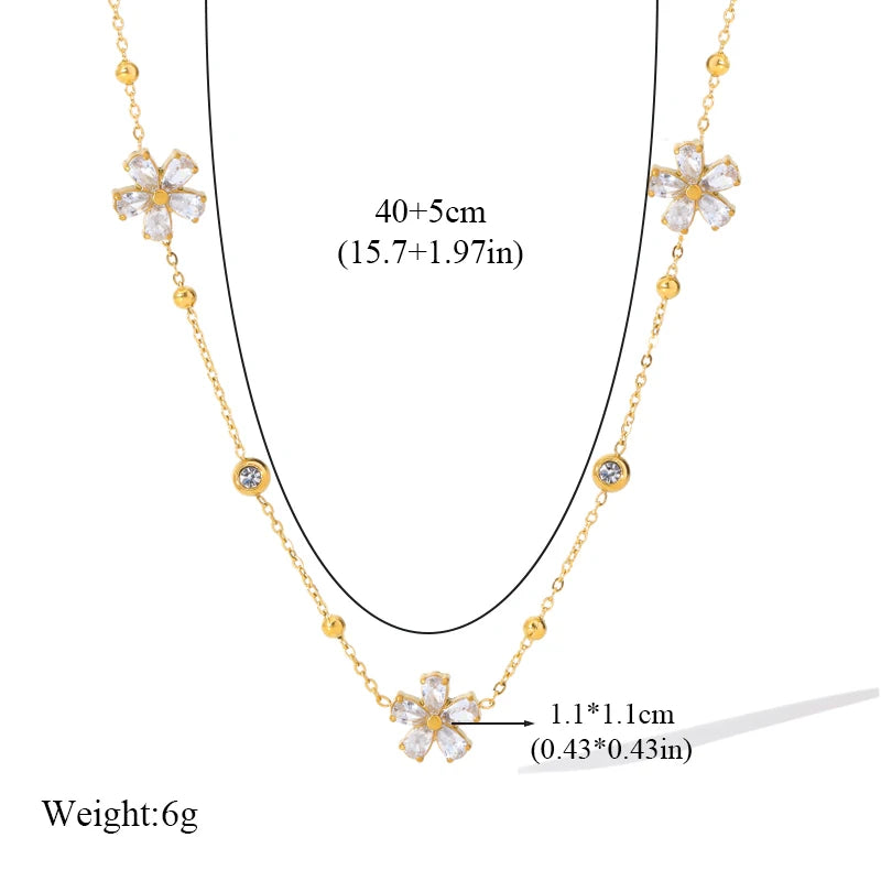 The Florence Crystal Flower Station Necklace - Gold | Rosiri
