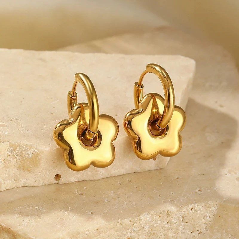 The Daisy Enamel Flower Hoops - Gold