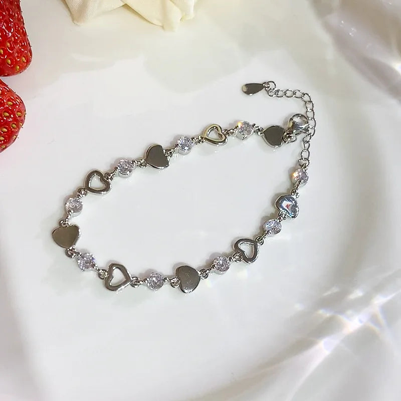 The Amelie Heart & Crystal Bracelet - Silver