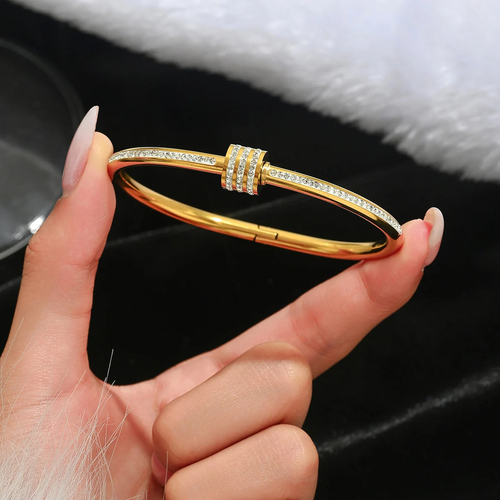 The Celeste Pavé Crystal Bangle - Gold