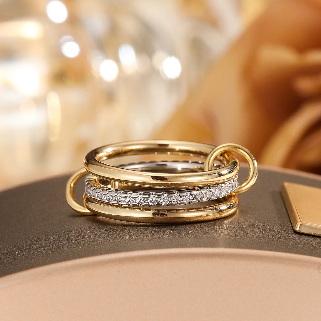 The Elodie Multi-Band Stacking Ring - Gold & Crystal