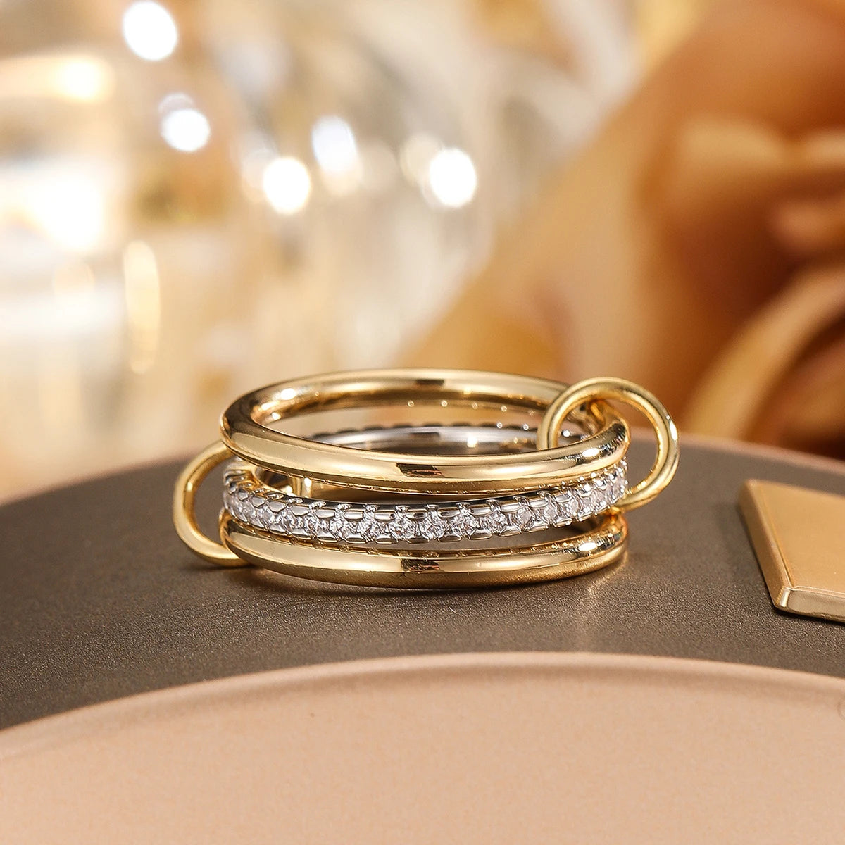 The Elodie Multi-Band Stacking Ring - Gold & Crystal