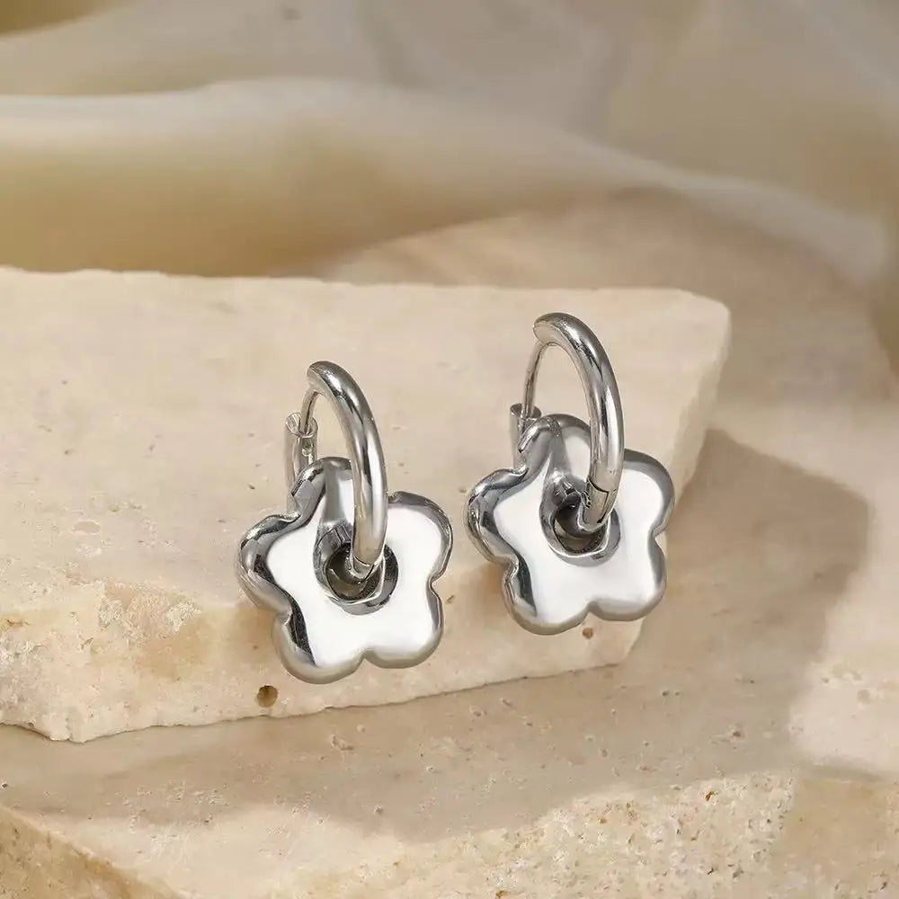 The Daisy Enamel Flower Hoops - White & Silver