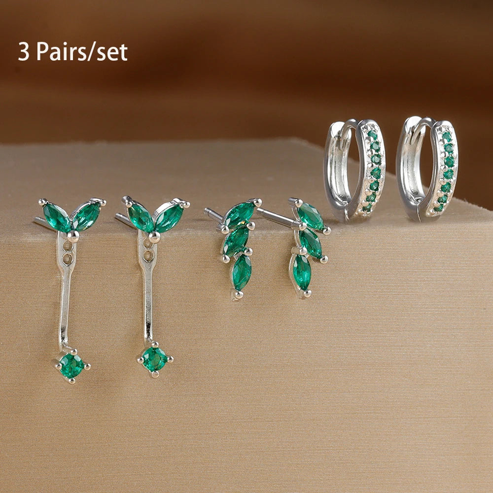 The Ivy Crystal Earring Stacking Set - Silver & Green