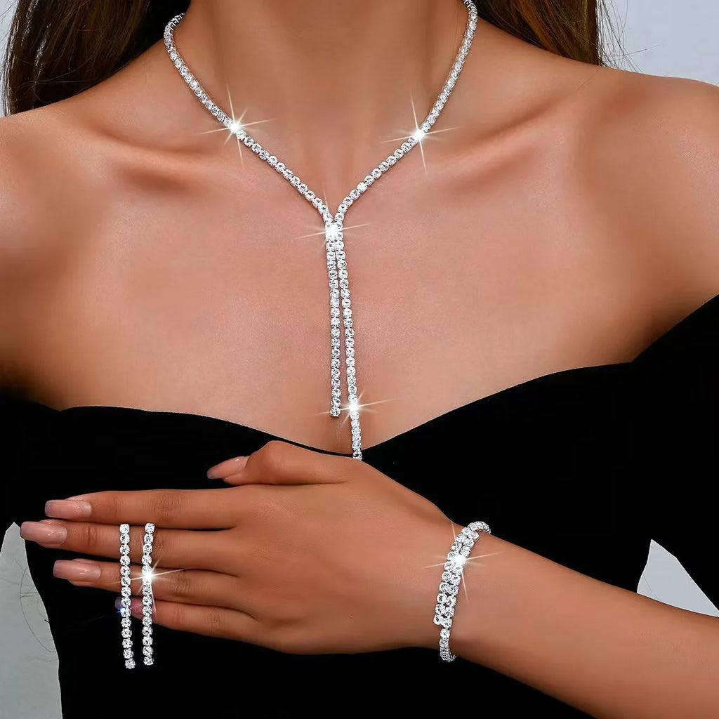 The Riviera Crystal Jewellery Set (4-Piece) - Lariat Necklace & Bracelet