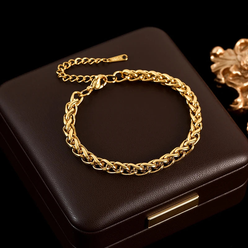 The Sienna Woven Wheat Chain Bracelet - Gold