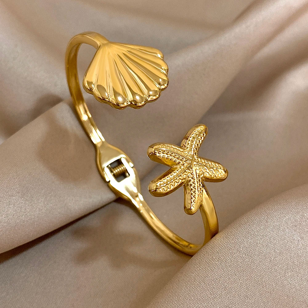 The Nerida Seashell & Starfish Bangle - Gold