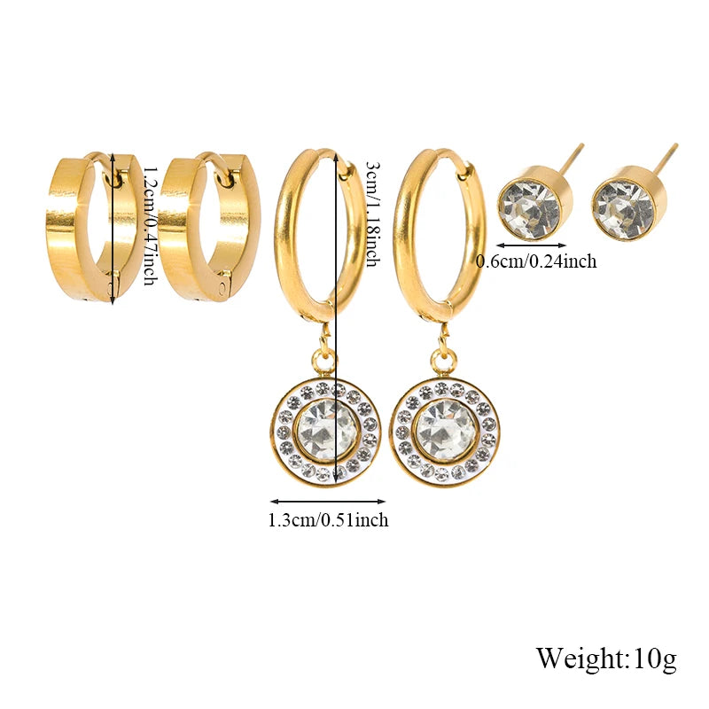 The Eloise Crystal Earring Stacking Set - Gold Huggies & Studs