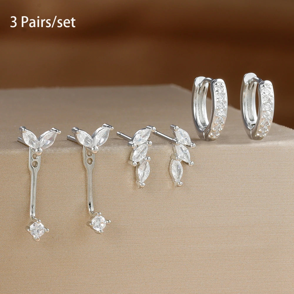The Ivy Crystal Earring Stacking Set - Silver & White