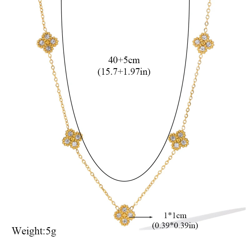 The Luciana Pavé Crystal Clover Necklace - Gold