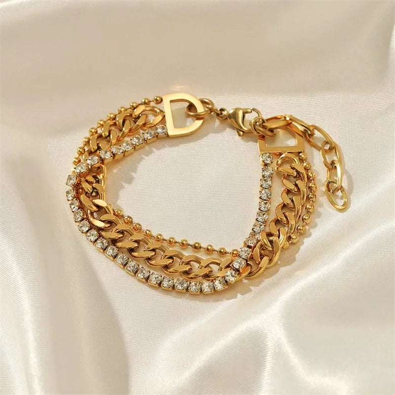 The Victoria Multi-Chain Crystal Bracelet - Gold