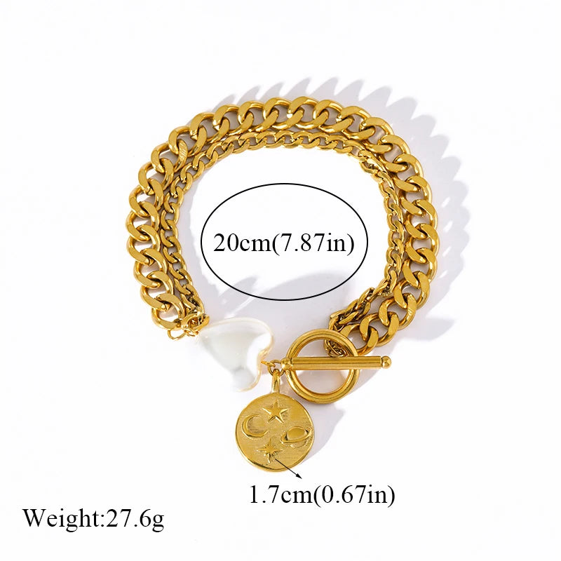 The Diana Pearl Heart & Coin Bracelet - Gold Toggle