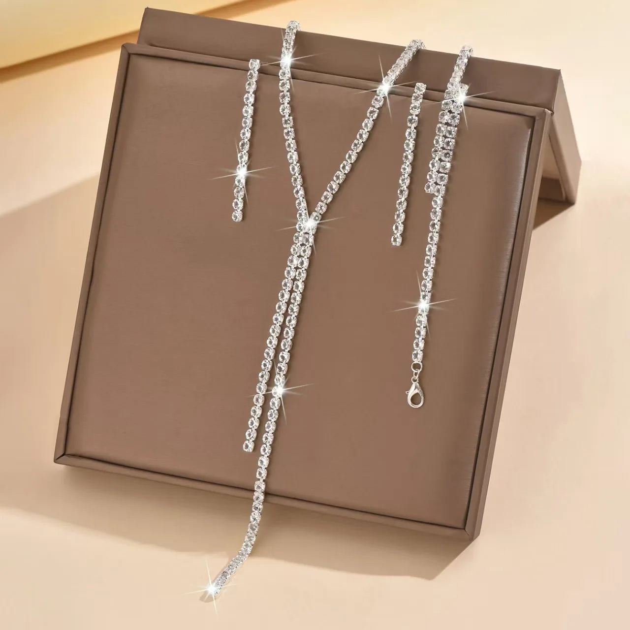 The Riviera Crystal Jewellery Set (4-Piece) - Lariat Necklace & Bracelet